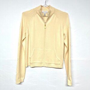 St John Sport pale yellow zip front wool/rayon cardigan Small Petite luxury